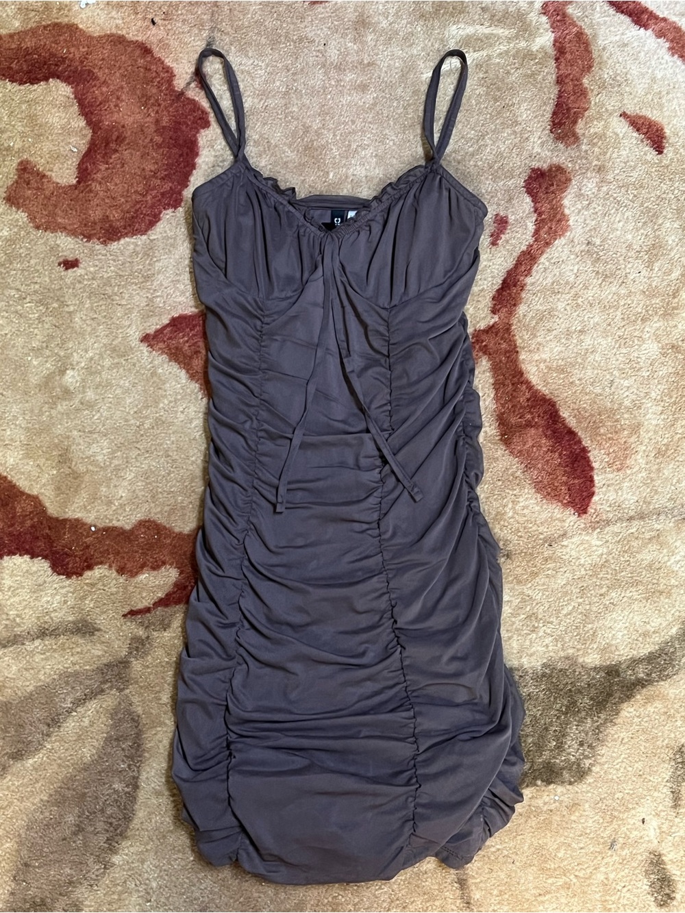 H&M Ruched Spaghetti Strap Mini Dress - Dark Brown